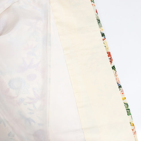 小紋 リサイクル 身丈155.5cm 裄64cm 袷 花柄 菊柄 アイボリー Mサイズ お洒落 正絹 広衿 Sランク