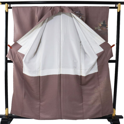 訪問着 リサイクル 身丈156.5cm 裄62.8cm 袷 蘇州刺繍 鴛鴦柄 パープル Mサイズ フォーマル セミフォーマル 落款 しつけ糸 正絹 広衿 Sランク