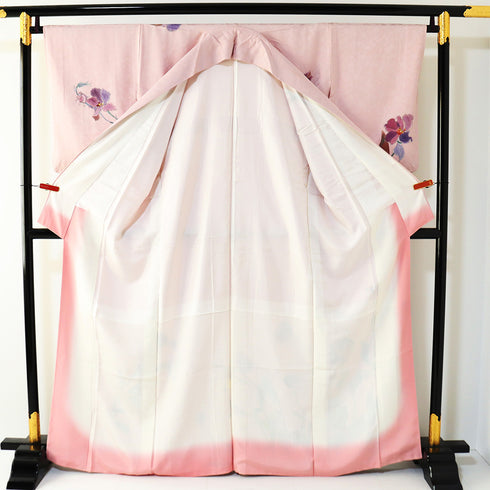 付下げ リサイクル 身丈164.3cm 裄66cm 袷 花柄 光 ピンク Lサイズ お洒落 正絹 広衿 Aランク