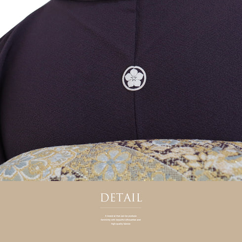 色無地 リサイクル 身丈155cm 裄62cm 袷 パープル Sサイズ セミフォーマル お洒落 落款 一つ紋 しつけ糸 正絹 広衿 地紋なし Sランク