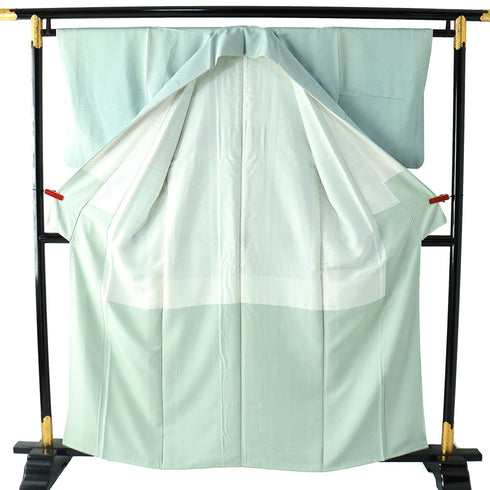 訪問着 リサイクル 身丈158.7cm 裄64cm 袷 無地 花柄地紋 絵羽 平和屋 光琳 グリーン Mサイズ セミフォーマル お洒落 一つ紋 正絹 広衿 Sランク