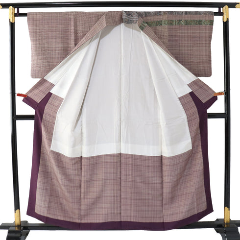 付下げ リサイクル 身丈153.5cm 裄46.5cm 袷 横縞柄 花柄 多色 Sサイズ お洒落 落款 正絹 広衿 Sランク