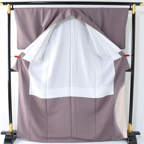 色留袖 リサイクル 身丈166.2cm 裄66.4cm 袷 おぼろ染め 相良刺繍 絞り 滝奏 パープル LLサイズ セミフォーマル 落款 一つ紋 正絹 広衿 Sランク