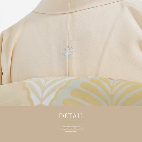 色留袖 リサイクル 身丈160.8cm 裄66.4cm 袷 花や橋柄 金駒刺繍 ベージュ Lサイズ 一つ紋 正絹 広衿 Aランク