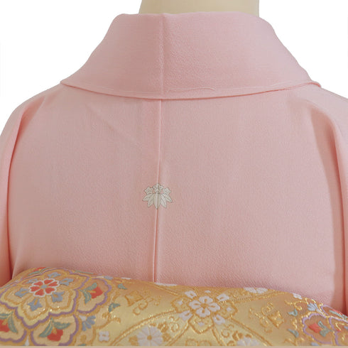 色留袖 リサイクル 身丈160.7cm 裄66cm 袷 金彩 松竹梅柄 南天柄 和田光正 ヒヨクなし ピンク Lサイズ セミフォーマル 落款 一つ紋 しつけ糸 正絹 広衿 Sランク