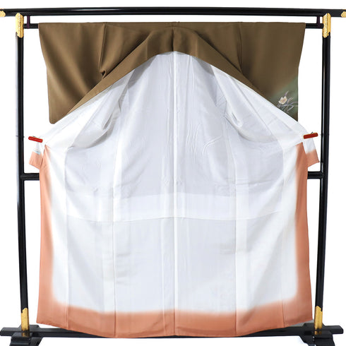 付下げ リサイクル 身丈158.5cm 裄63.2cm 袷 花柄 草野一騎 ブラウン Mサイズ セミフォーマル お洒落 正絹 広衿 Sランク