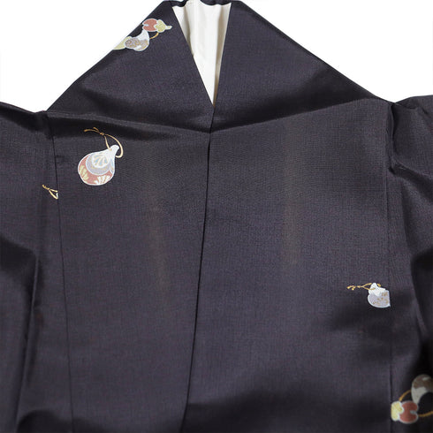 紬 リサイクル 身丈154.8cm 裄65cm 袷 鈴柄 パープル Sサイズ お洒落 カジュアル しつけ糸 正絹 広衿 Aランク