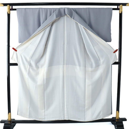 色留袖 リサイクル 身丈152.5cm 裄62cm 袷 童柄 松林柄 地引網風景 比翼付き グレー Sサイズ セミフォーマル 落款 三つ紋 正絹 広衿 Aランク