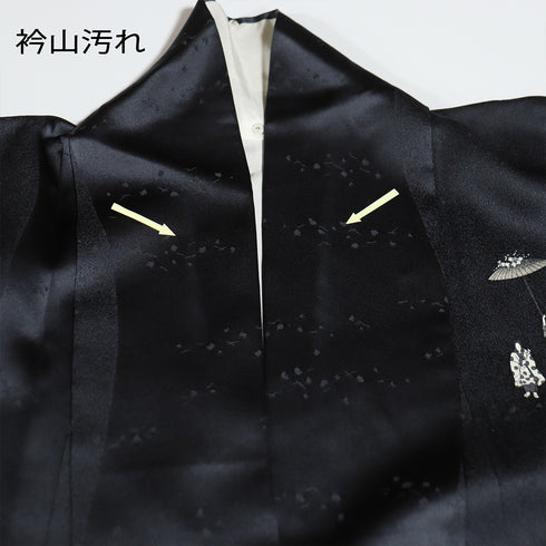 付下げ リサイクル 身丈165.5cm 裄65.8cm 袷 葵まつり柄 地紋 ネイビー LLサイズ お洒落 正絹 広衿 Sランク