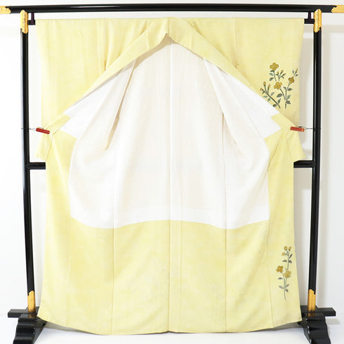 訪問着 リサイクル 身丈164.5cm 裄66.4cm 袷 花柄 箔 イエロー Lサイズ セミフォーマル 正絹 広衿 Aランク