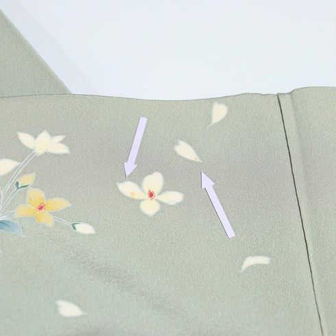 訪問着 リサイクル 身丈162.5cm 裄64.4cm 袷 花各種柄 箔 グリーン Lサイズ セミフォーマル お洒落 正絹 広衿 Aランク