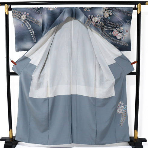 リサイクル 身丈159.5cm 裄66cm 袷 辻ヶ花 ぼかし ブルー Mサイズ お洒落 落款 正絹 広衿 Sランク