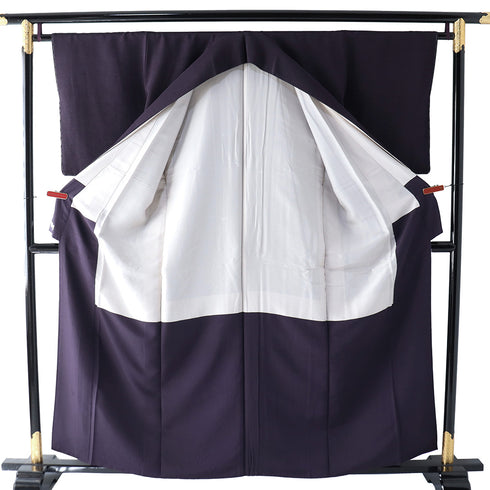 訪問着 リサイクル 身丈158cm 裄64.8cm 袷 ショール付き 銀花仙 斜めぼかし柄 パープル Mサイズ お洒落 しつけ糸 正絹 広衿 Sランク