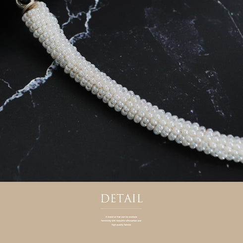 バッグ リサイクル カジュアル アイボリー ビーズ Bランク 花柄 横幅18cm 高さ14cm マチ5cm