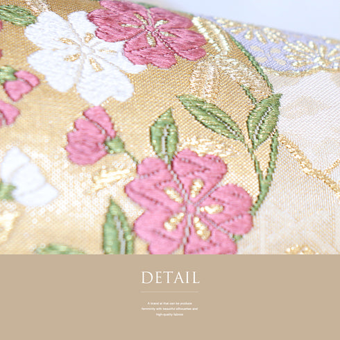 袋帯 リサイクル 帯丈464cm 全通 雪輪に花柄 蔦柄 ゴールド LLサイズ 正絹 未使用品 フォーマル セミフォーマル