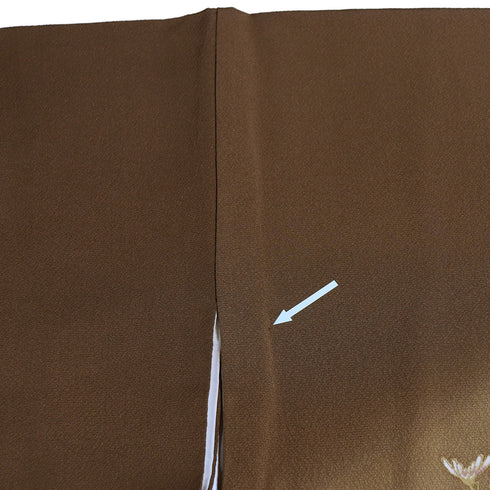 付下げ リサイクル 身丈168cm 裄69.6cm 袷 牡丹 四季花 プラチナガード加工 金駒刺繍 花井幸子作 ブラウン LLサイズ セミフォーマル お洒落 三つ紋 正絹 広衿 Aランク