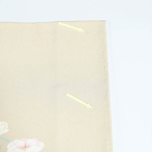 訪問着 リサイクル 身丈156cm 裄62.6cm 袷 手描き友禅花模様 ベージュ Mサイズ フォーマル セミフォーマル 正絹 広衿 Aランク