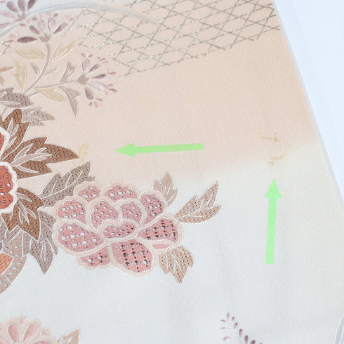 訪問着 リサイクル 身丈153.8cm 裄66cm 袷 花車柄 ぼかし 汕頭刺繍 相良刺繍 箔 グレー Sサイズ セミフォーマル お洒落 正絹 広衿 Bランク