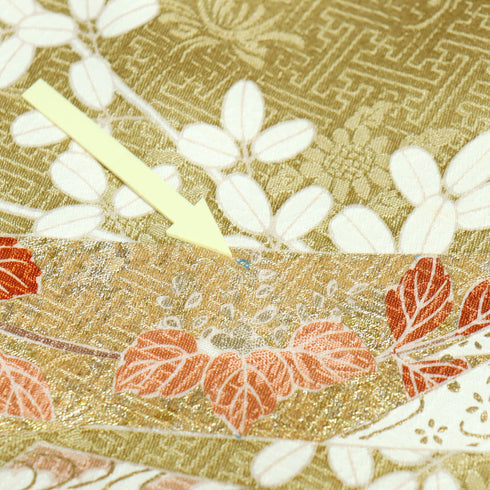 訪問着 リサイクル 身丈156cm 裄63.6cm 袷 たちばなに梅や花木柄 金駒刺繍 イエロー Mサイズ セミフォーマル お洒落 正絹 広衿 Sランク