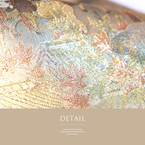 袋帯 リサイクル 帯丈444cm 全通 京雅宮中絵巻 本金箔全通丸帯 はぎれに落款 ゴールド Mサイズ 正絹 Sランク フォーマル