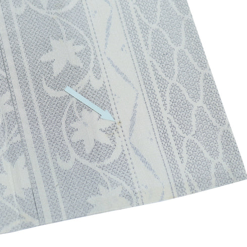 紬 リサイクル 身丈158.5cm 裄67.2cm 単衣 紬柄プリント 花唐草 平織生地 後身頃居敷当て ゆったりサイズ ホワイト Mサイズ お洒落 カジュアル ポリエステル 広衿 Sランク