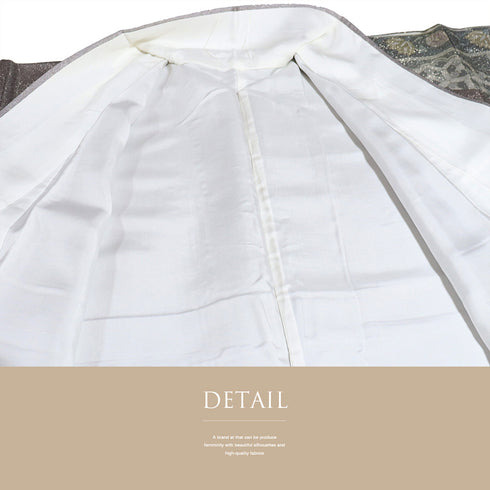 訪問着 身丈163.5cm 裄64.4cm 袷 オリエンタル柄 グレー Lサイズ セミフォーマル お洒落 正絹 広衿 Sランク