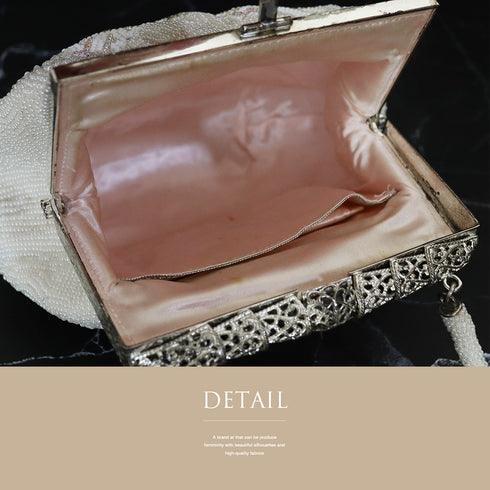 バッグ リサイクル カジュアル アイボリー ビーズ Bランク 花柄 横幅18cm 高さ14cm マチ5cm