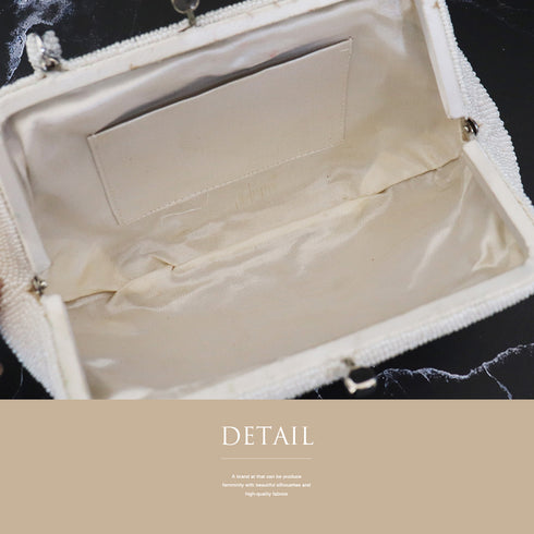 バッグ リサイクル カジュアル ホワイト ビーズ Bランク 花柄 横幅20.5cm 高さ12cm マチ4.5cm