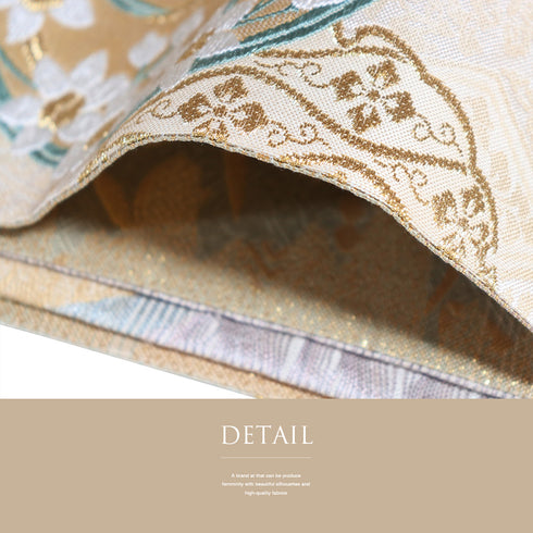 袋帯 リサイクル 帯丈464cm 全通 雪輪に花柄 蔦柄 ゴールド LLサイズ 正絹 未使用品 フォーマル セミフォーマル