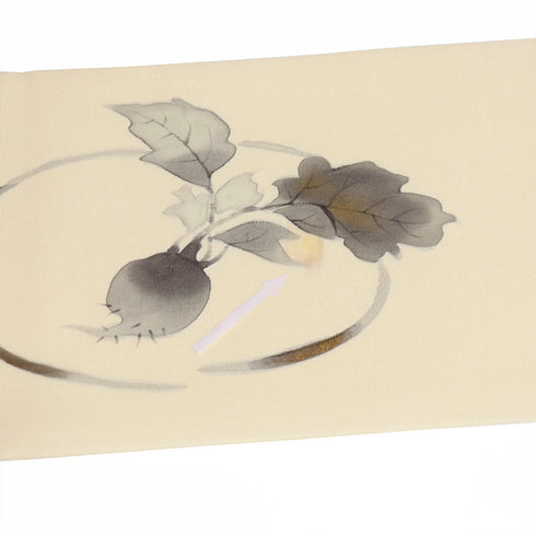 名古屋帯 リサイクル 帯丈374cm ポイント柄 塩瀬 カブ柄 ベージュ Mサイズ 正絹 Aランク お洒落 落款