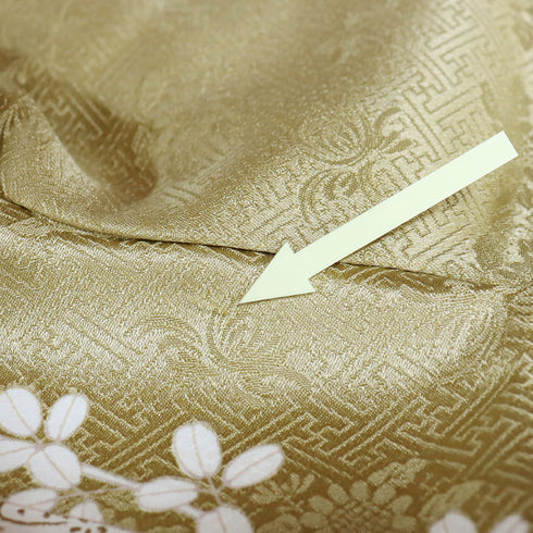 訪問着 リサイクル 身丈156cm 裄63.6cm 袷 たちばなに梅や花木柄 金駒刺繍 イエロー Mサイズ セミフォーマル お洒落 正絹 広衿 Sランク