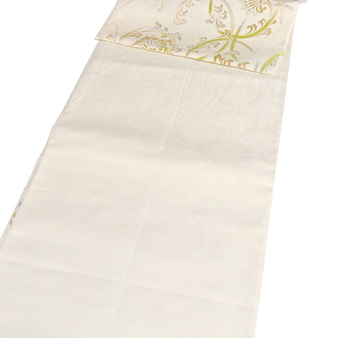 袋帯 リサイクル 帯丈430cm 六通 デザイン七宝柄に花唐草柄 白椛 宮むらさき ベージュ Sサイズ 正絹 Sランク フォーマル セミフォーマル