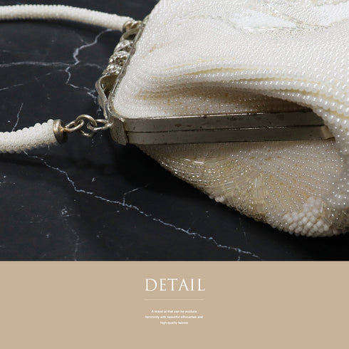 ビーズバック オフホワイト うろこ柄 お洒落 カジュアル 横幅19.5cm 高さ14cm マチ4.5cm Aランク 和装小物 ZO-91