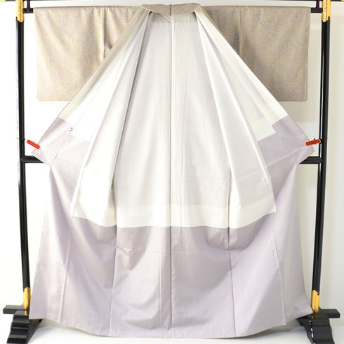 訪問着 リサイクル 身丈164cm 裄66.2cm 袷 たたき染め柄 パールトーン加工 紬 裾ボカシ 多色 Lサイズ お洒落 正絹 広衿 Sランク