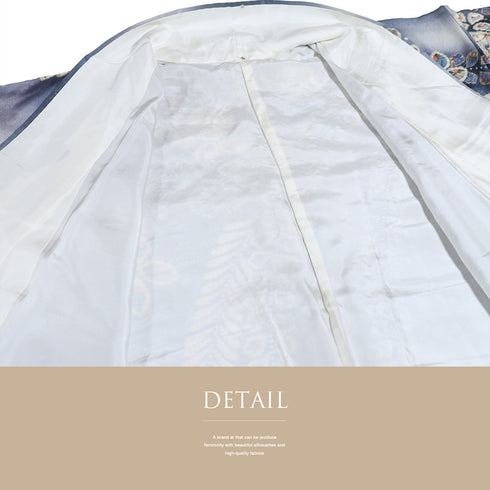 リサイクル 身丈159.5cm 裄66cm 袷 辻ヶ花 ぼかし ブルー Mサイズ お洒落 落款 正絹 広衿 Sランク