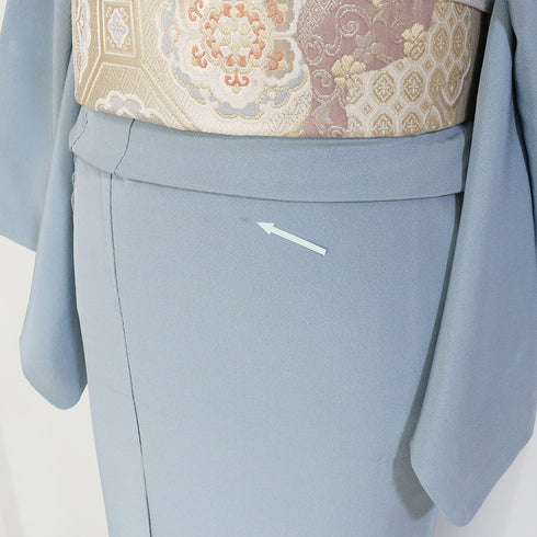 色留袖 リサイクル 身丈163cm 裄64.4cm 袷 華紋柄 箔 比翼無し ブルー Lサイズ 落款 一つ紋 正絹 広衿 Sランク