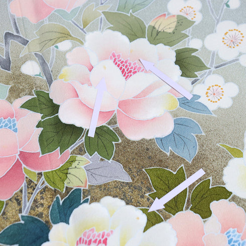 訪問着 リサイクル 身丈162.5cm 裄64.4cm 袷 花各種柄 箔 グリーン Lサイズ セミフォーマル お洒落 正絹 広衿 Aランク