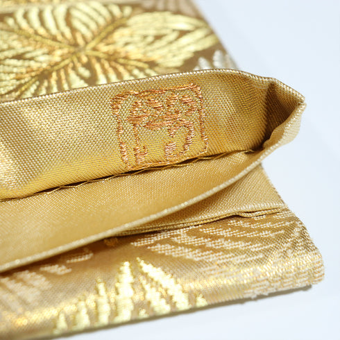 袋帯 リサイクル 帯丈450cm 六通 松葉柄 西陣織1011 ゴールド Lサイズ 正絹 Sランク フォーマル セミフォーマル