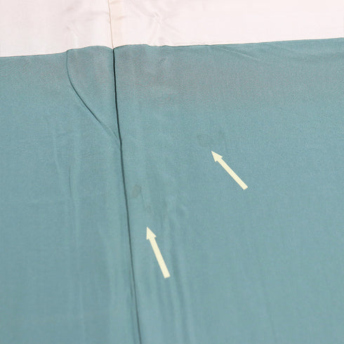 小紋 リサイクル 身丈154.3cm 裄63.2cm 袷 縞柄 斎藤三才 パールトーン加工 グリーン Sサイズ お洒落 正絹 広衿 Aランク