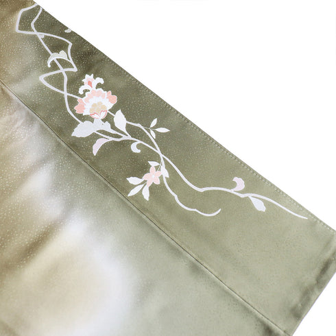 訪問着 リサイクル 身丈149cm 裄62.4cm 袷 花唐草模様 刺繍 金駒 ブラウン SSサイズ セミフォーマル 落款 一つ紋 正絹 広衿 Sランク