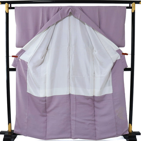 色留袖 リサイクル 身丈160.5cm 裄64.2cm 袷 宮延鳳凰風 比翼無し パープル Lサイズ 落款 一つ紋 正絹 広衿 Sランク