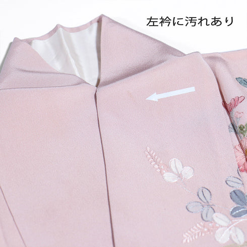 訪問着 リサイクル 身丈165.3cm 裄68cm 袷 菊や花各種柄 相良刺繍 ピンク Lサイズ フォーマル セミフォーマル 正絹 広衿 Aランク