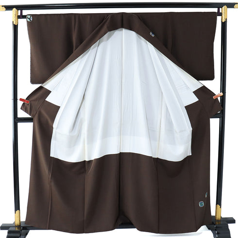 訪問着 リサイクル 身丈158.7cm 裄66cm 袷 箔加工 抽象柄 ゆったりサイズ ブラウン Mサイズ お洒落 正絹 広衿 Sランク