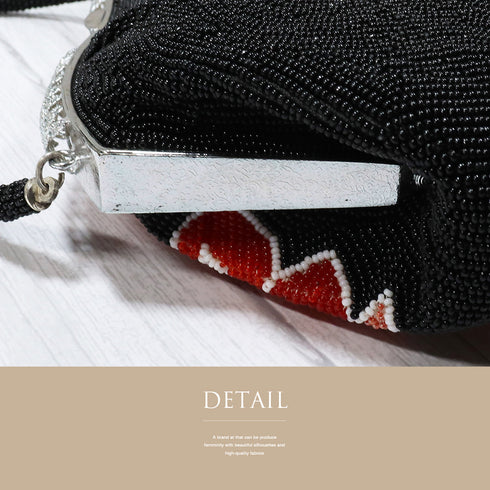 ビーズバック ベージュ 花柄 お洒落 カジュアル 横幅20cm 高さ14.5cm マチ6cm Sランク 和装小物 ZO-90