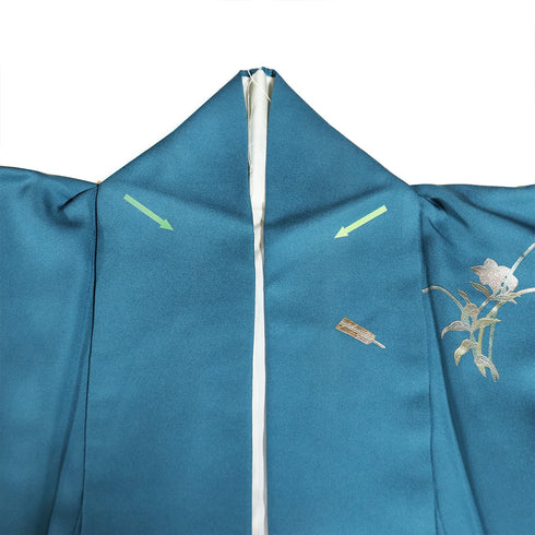 付下げ リサイクル 身丈153.5cm 裄64.8cm 袷 金彩 雲取り 花柄 ブルー Sサイズ フォーマル セミフォーマル 一つ紋 正絹 広衿 Sランク