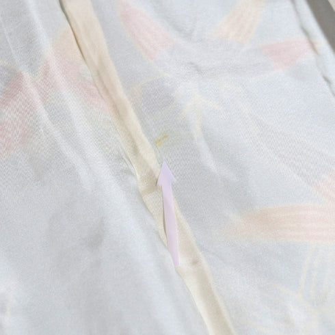 小紋 リサイクル 身丈161cm 裄64.6cm 袷 青海波に花柄 笹柄 ブルー Lサイズ カジュアル お洒落 不明 広衿 Bランク