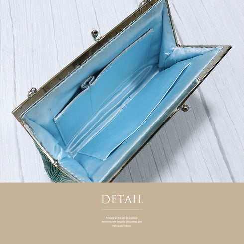 ビーズバック グリーン 花柄 お洒落 カジュアル 横幅22.5cm 高さ13cm マチ3.5cm Aランク 和装小物 ZO-87