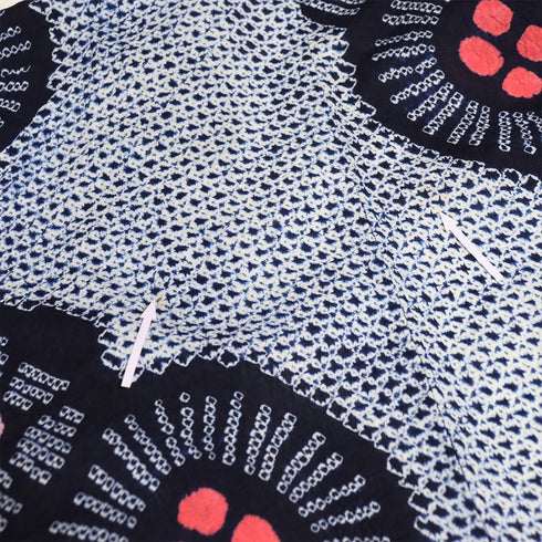 浴衣 リサイクル 夏着物 身丈149cm 裄61.5cm 夏物 絞り 花柄 ジュニアサイズ ネイビー SSサイズ カジュアル お洒落 木綿 洗える着物 バチ衿 Aランク