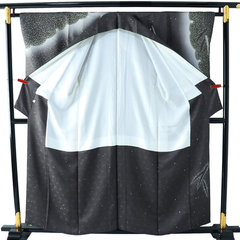 訪問着 リサイクル 身丈156.3cm 裄64.4cm 袷 雪輪染わけや竹柄 グレー Mサイズ お洒落 落款 正絹 広衿 Sランク