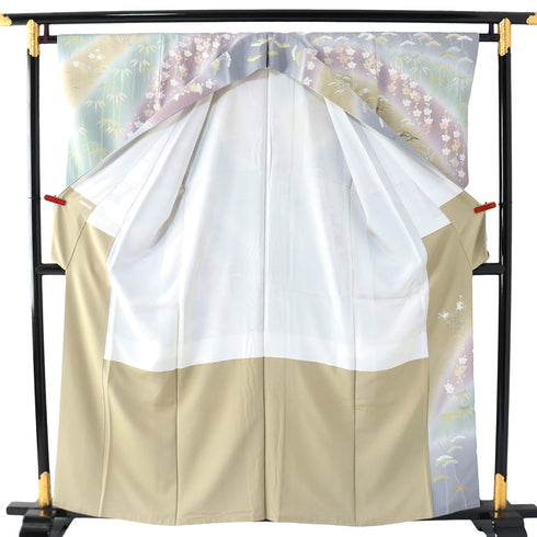 訪問着 リサイクル 身丈156.8cm 裄64.4cm 袷 松竹梅柄 四季草花柄 多色 Mサイズ セミフォーマル お洒落 正絹 広衿 Sランク